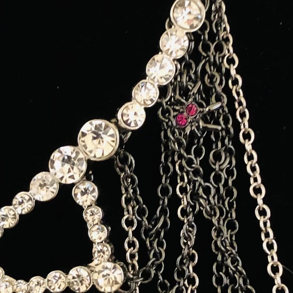 Authentic Betsey Johnson Statement Necklace - Crystal Spider Web, Gothic NWT